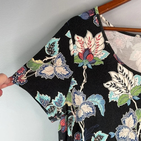 J.JILL Wearever Collection Brushed Floral Print Dress Navy Short Sleeve Size MP - Picture 6 of 13